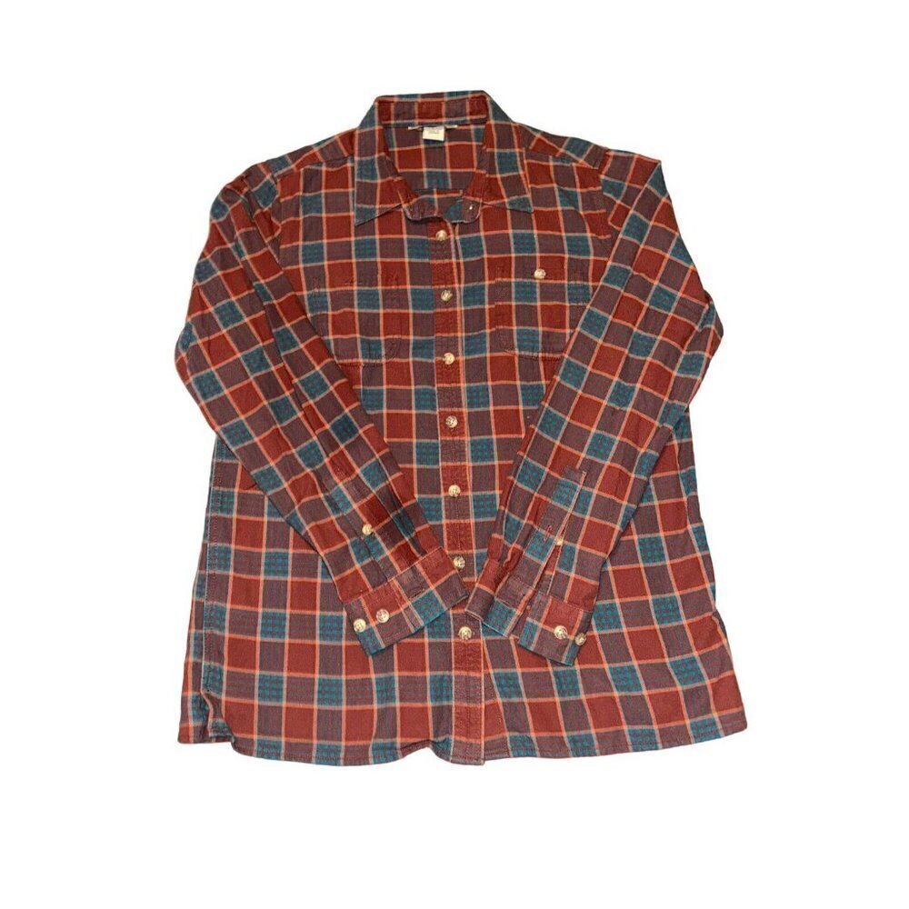 Duluth Trading Co Brown Plaid Button Down Long Sleeve Flannel Shirt Size Medium